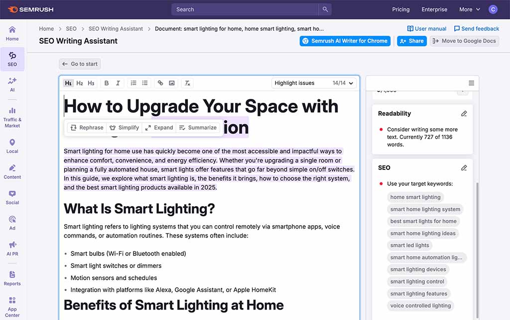Semrush's 'SEO Writing Assistant' tool