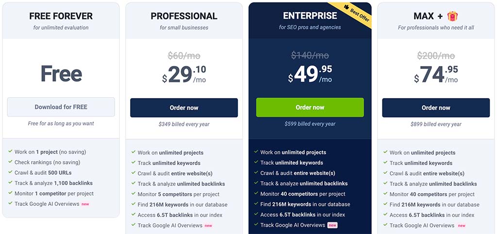 SEO PowerSuite pricing