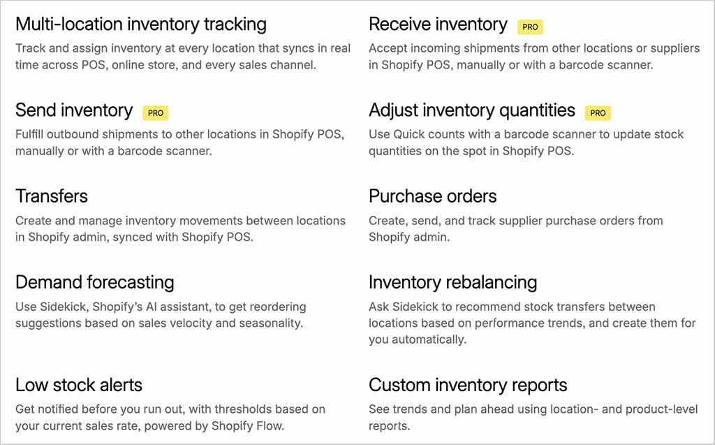 Shopify inventory management features