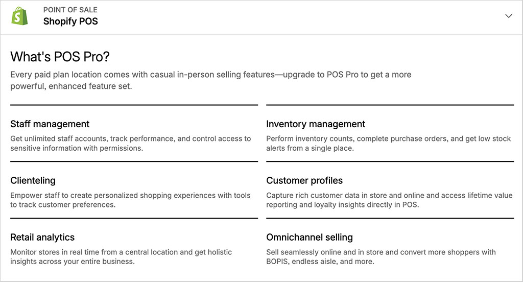 Shopify 'POS Pro' features