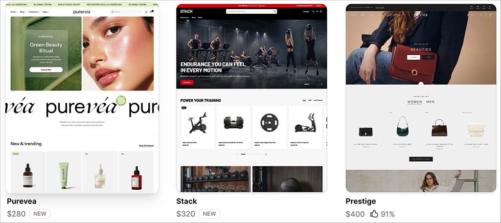 Some examples of Shopify themes