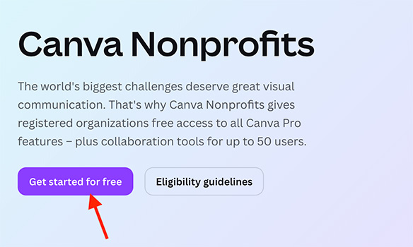 Canva Nonprofits signup page.