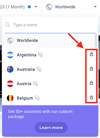 Similarweb's country filter