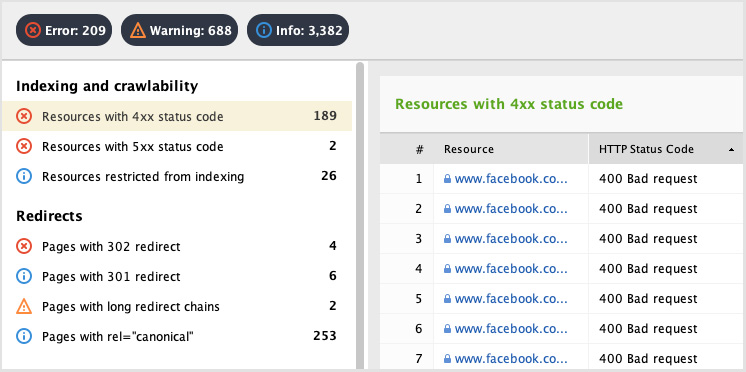 Site audit errors in SEO PowerSuite