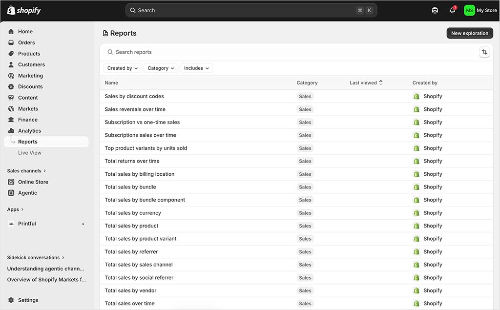 Some of the reports you can access in Shopify