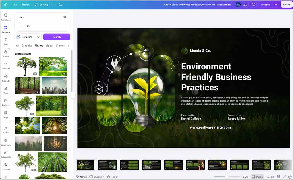 Using stock photography in a Canva presentation