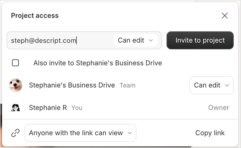 Inviting collaborators to a Descript project