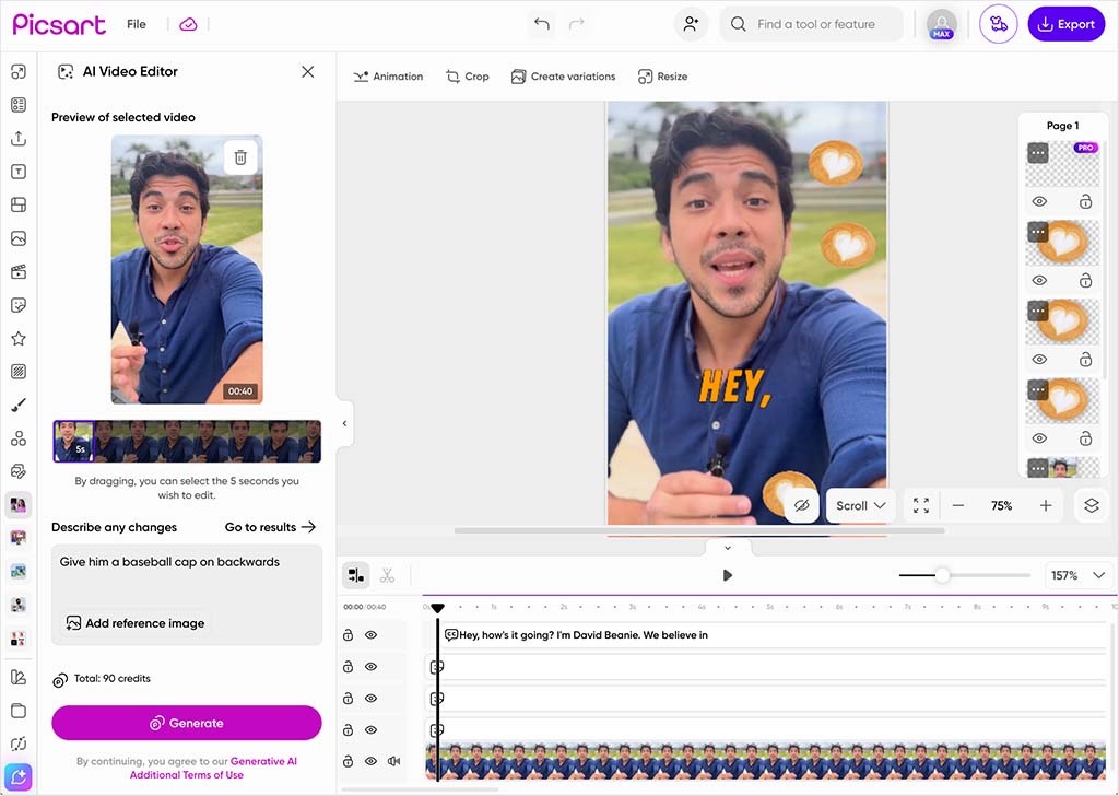 Using Picsart's AI video avatar feature