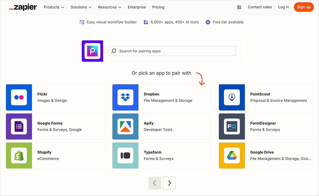 Picsart connection options in Zapier