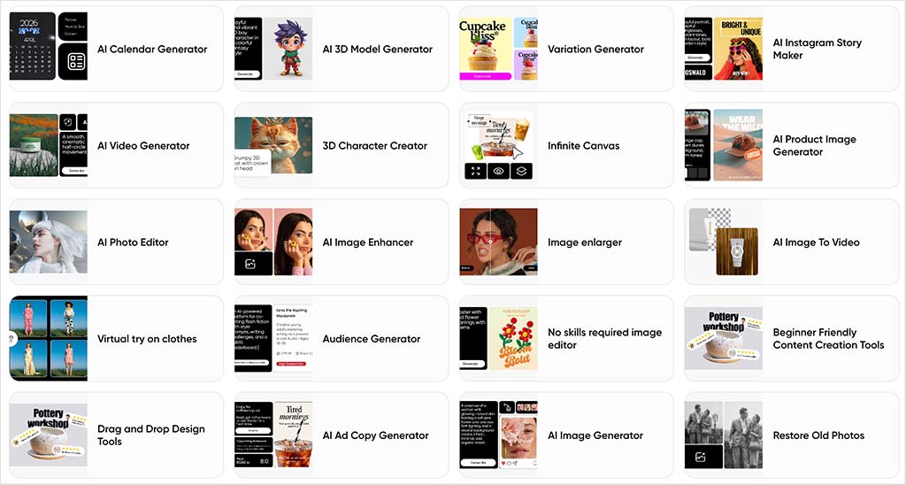 Some of the many AI editing tools available in Picsart