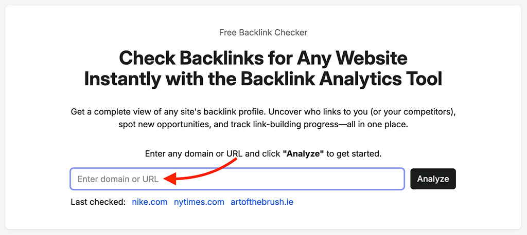 Entering a domain into Semrush's backlink checker