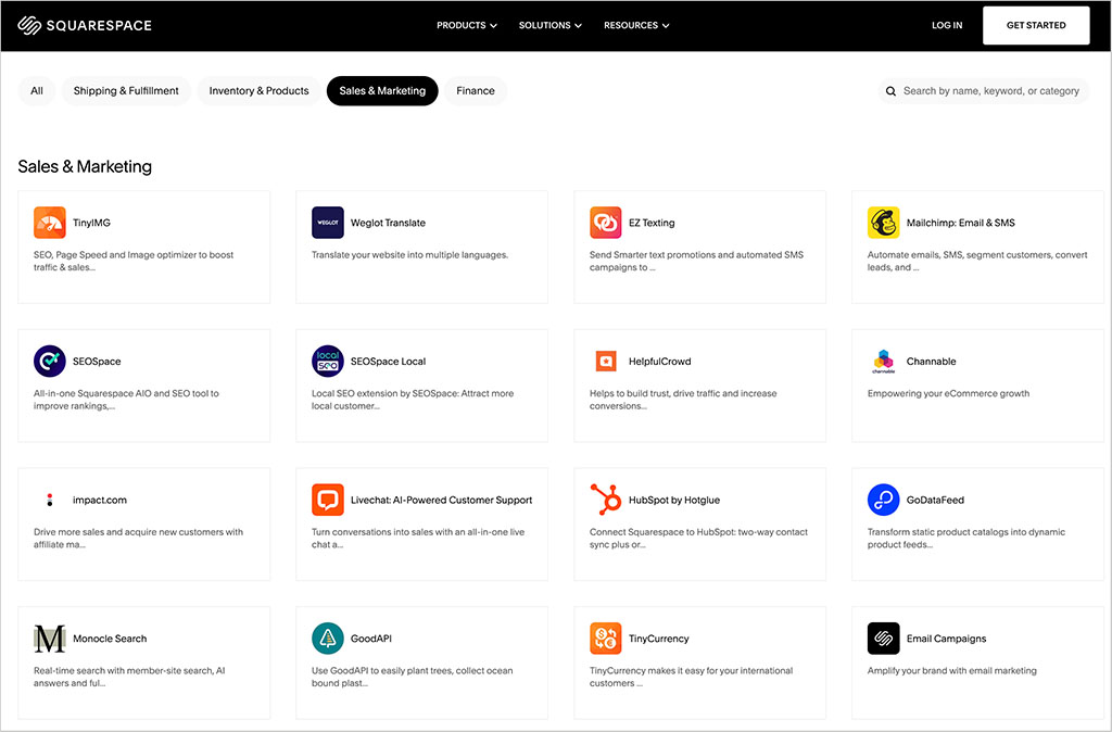 The Squarespace extensions directory.