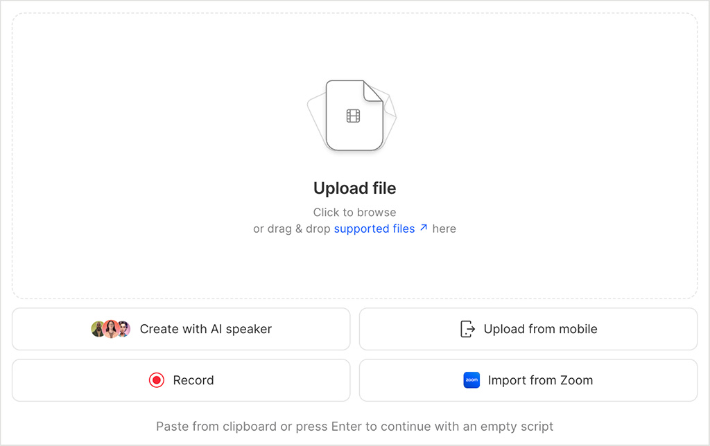 Starting a new project in Descript