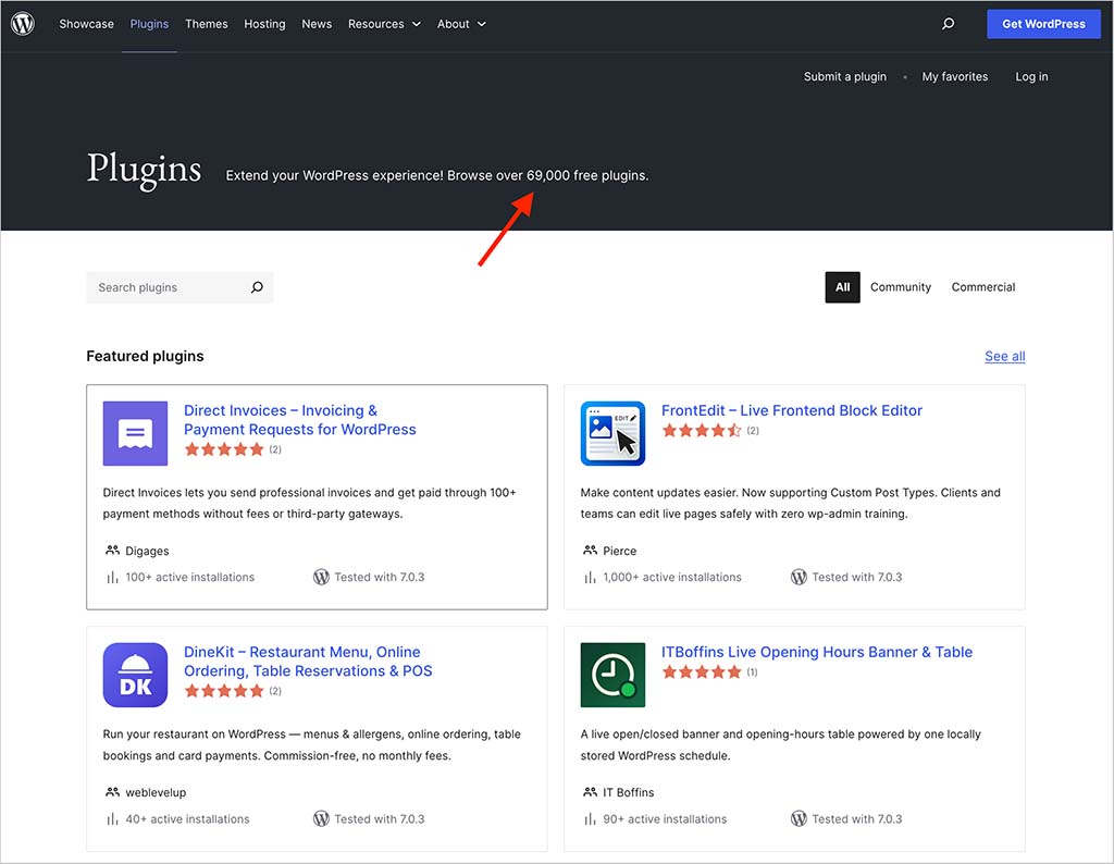 WordPress plugins in the official WordPress plugin directory