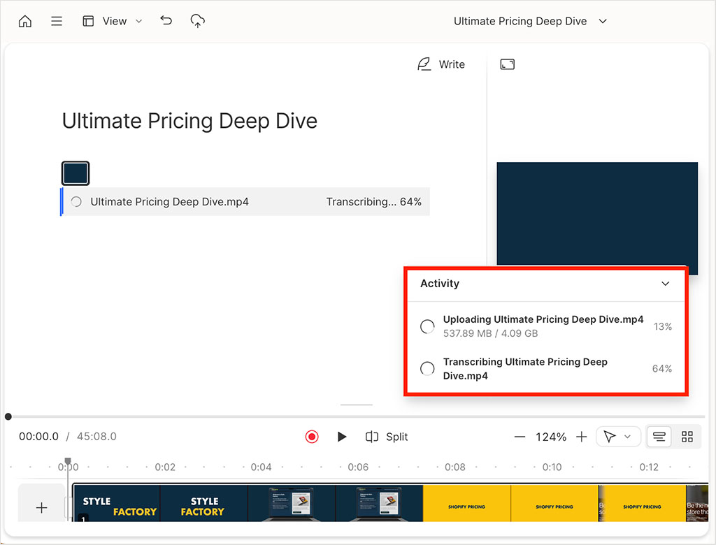 Working with larger projects in Descript can lead to some delays in terms of file processing, or making project-wide changes