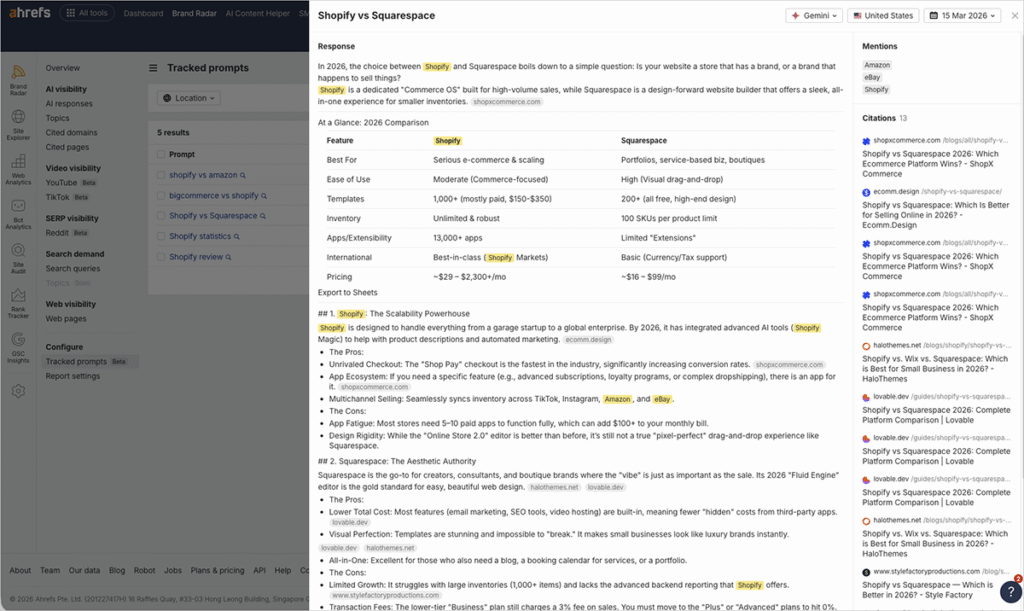 With Ahrefs, prompt tracking is more a case of getting "snapshots" rather than data over time