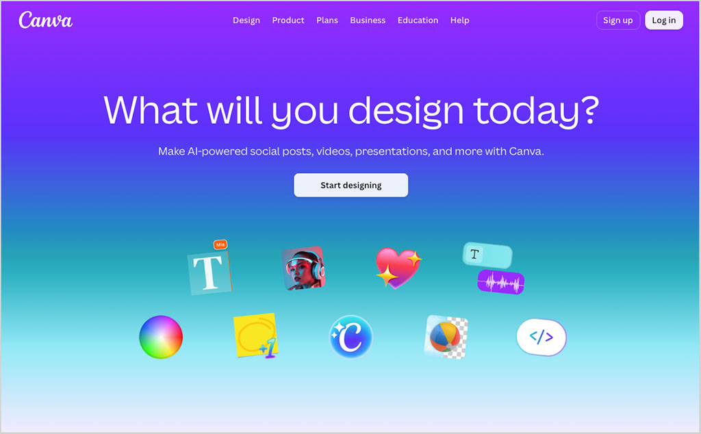 Canva home page