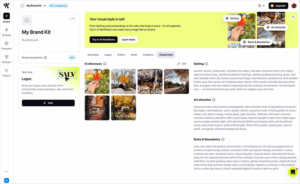 Setting up a brand 'visual style' in Kittl