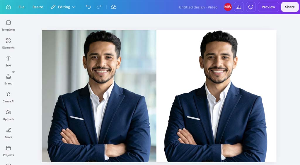Canva's background removal tool in action.