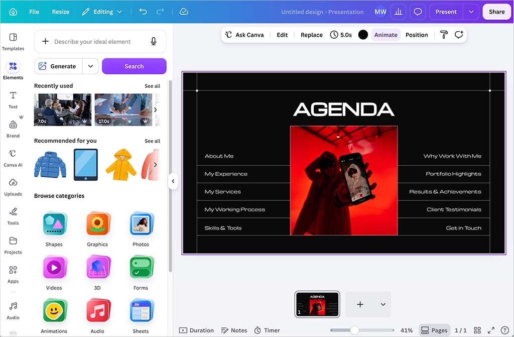 The Canva interface