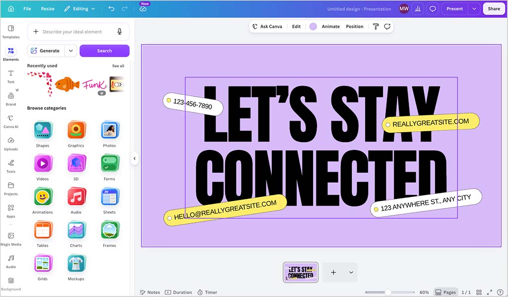 The Canva interface in use