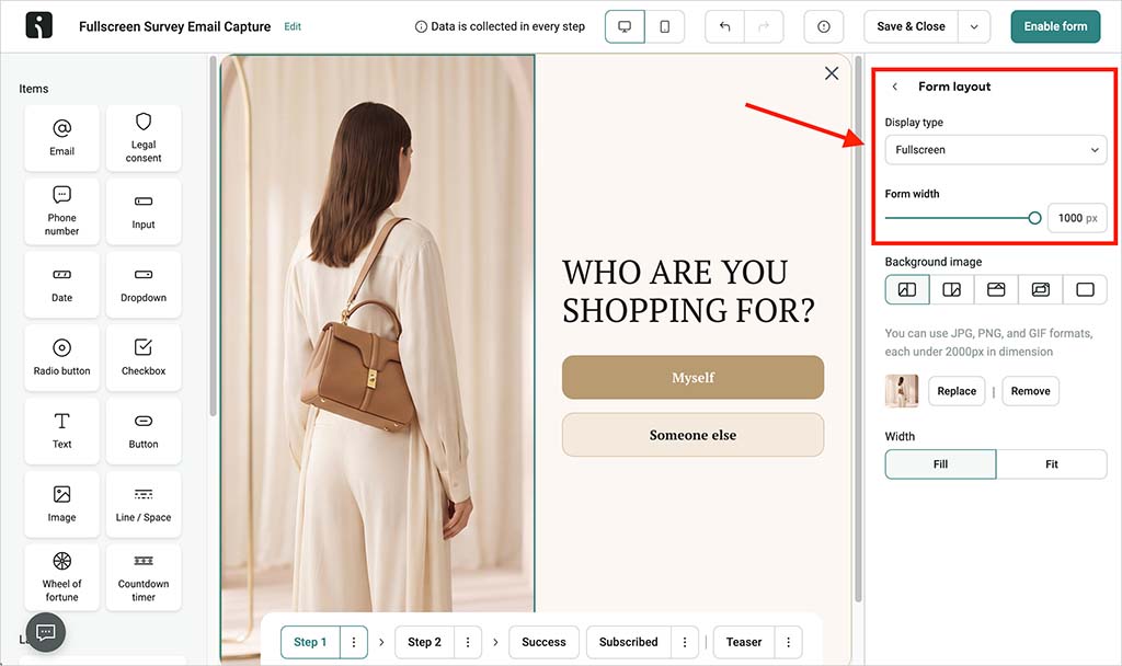 Creating a fullscreen form in Omnisend