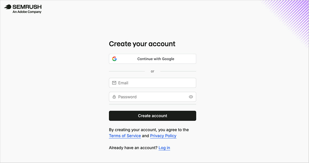 Creating a free Semrush acount