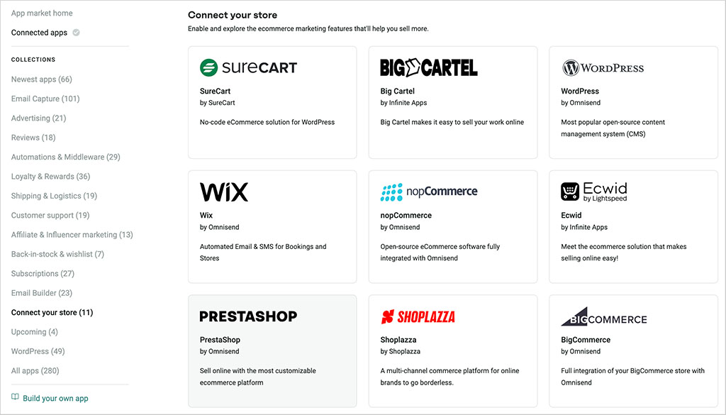 Ecommerce apps in the Omnisend app market