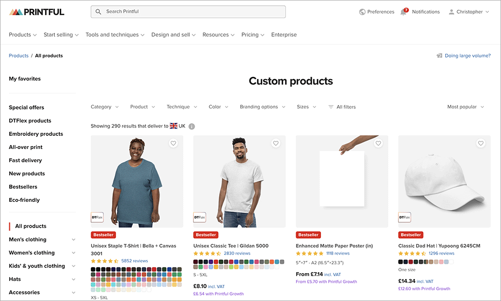 Examples of some of the print-on-demand products you can sell with the popular POD service Printful.