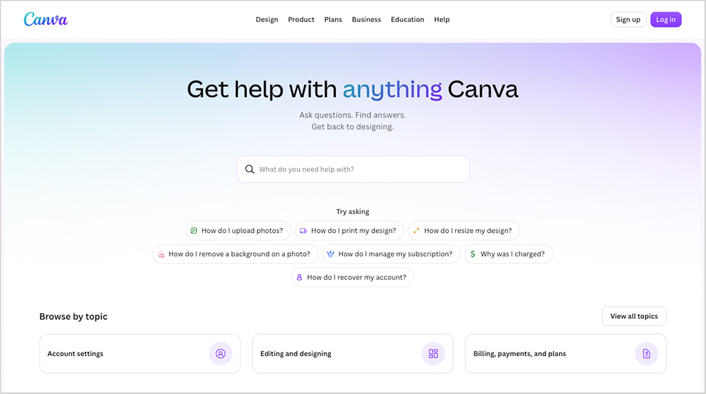 The Canva help center