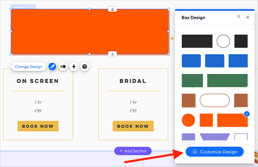 Changing an element's design in Wix