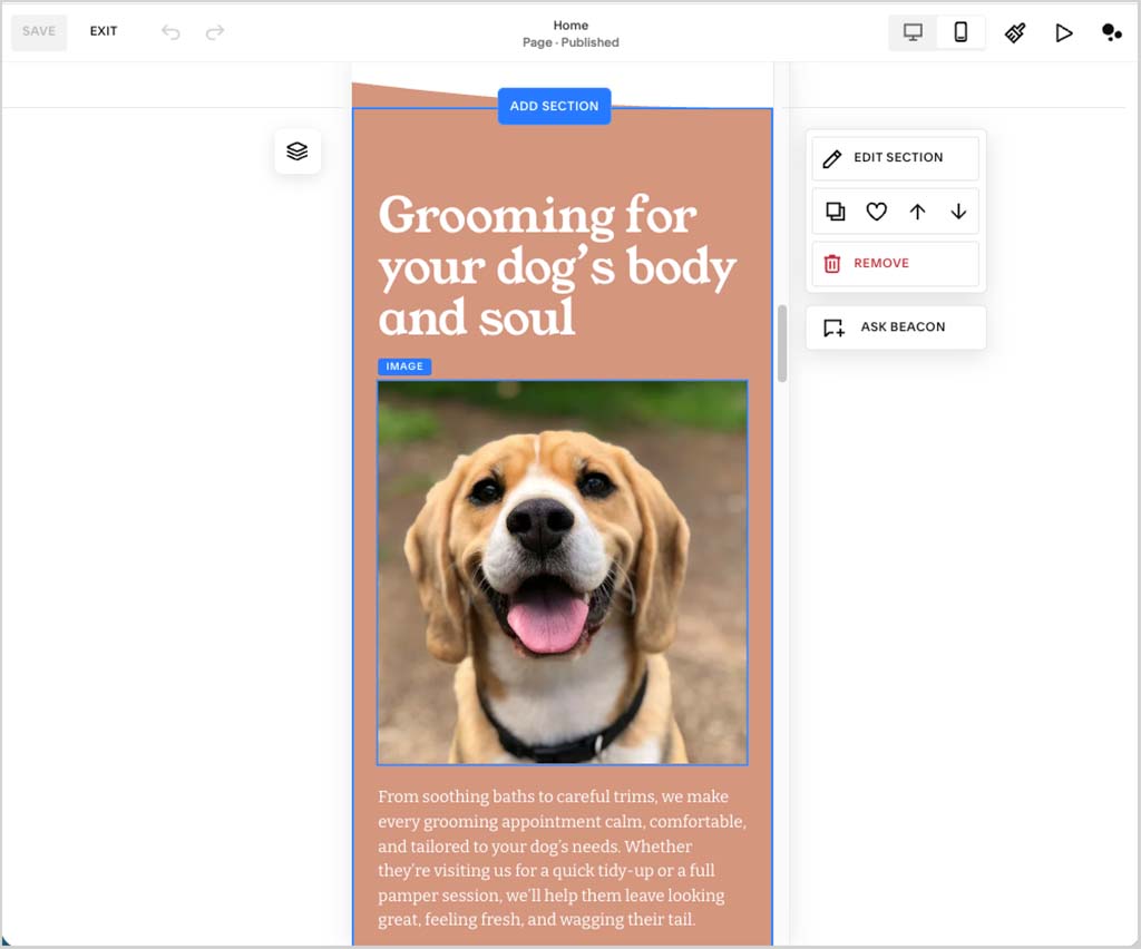 Editing the mobile version of a Squarespace web page
