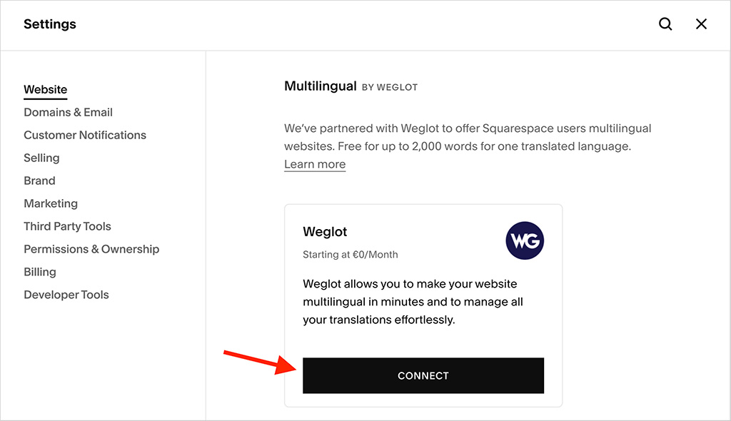 Enabling multilingual features in Squarespace