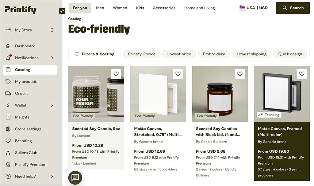 Some of Printify's 'eco-friendly' product range