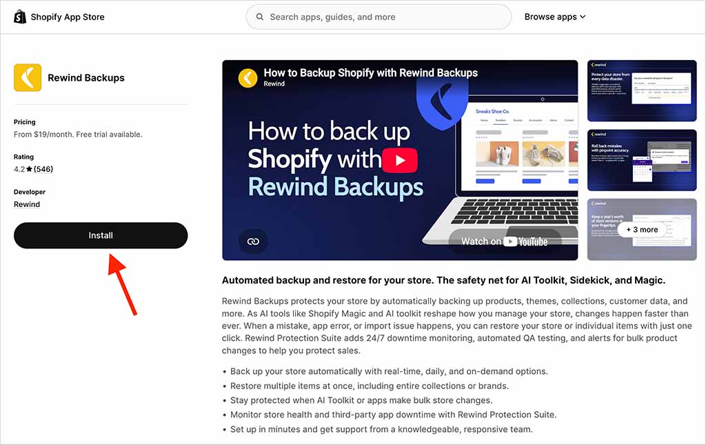 A third-party backup app for Shopify