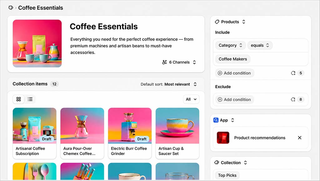 Setting up product collections in Shopify
