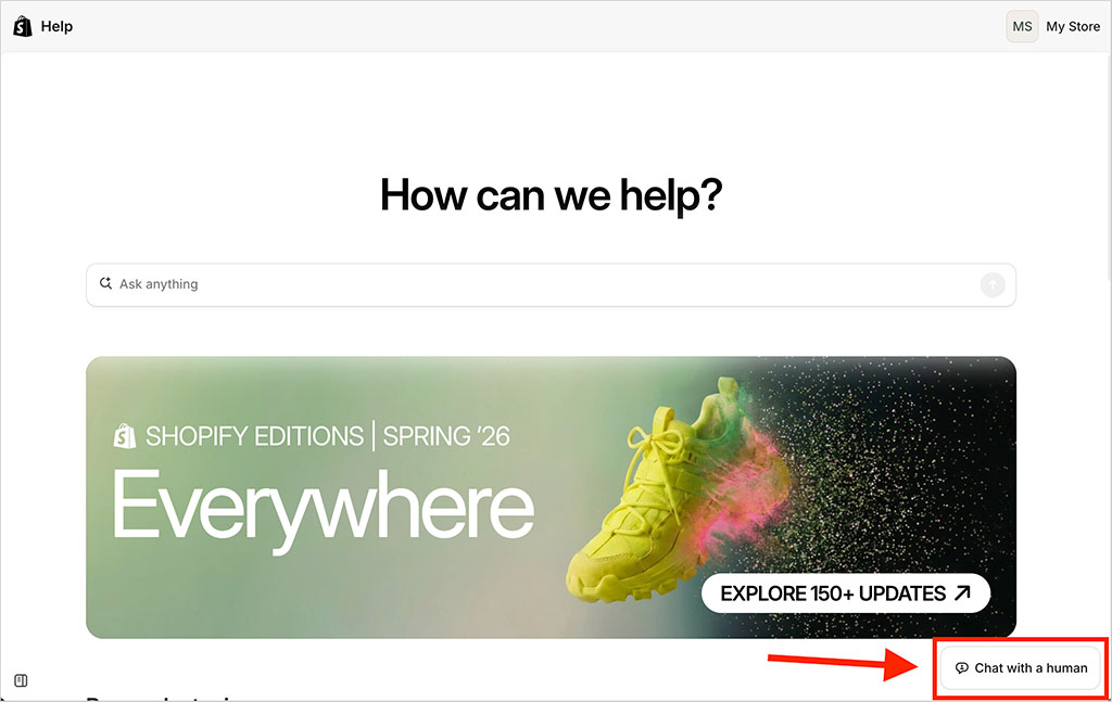 The 'Chat with a human' button