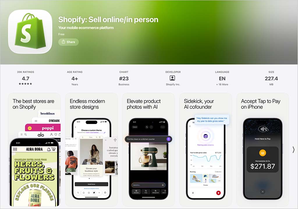 The Shopify iOS app