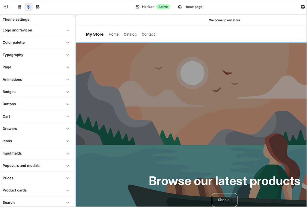 Using Shopify's theme controls to edit the appearance of a template