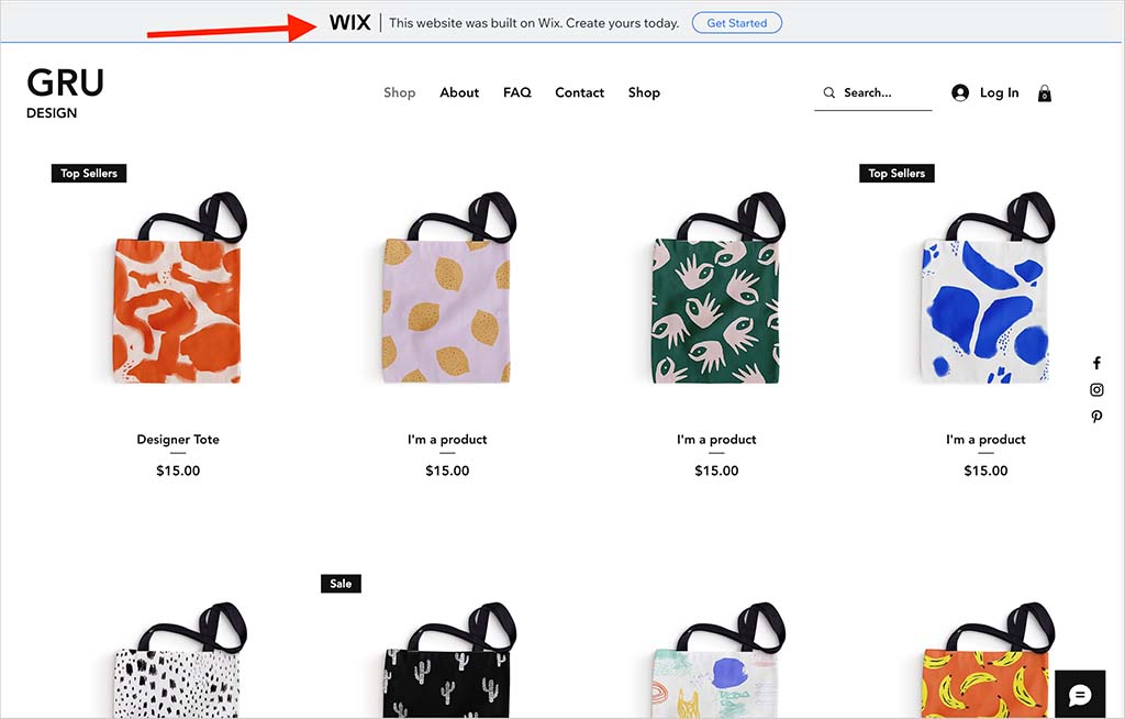 A site made with Wix's free plan featuring Wix advertising.