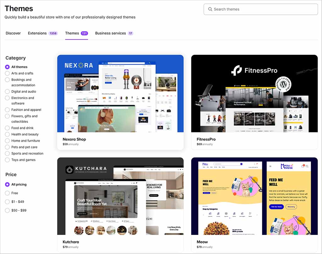 WooCommerce theme store.