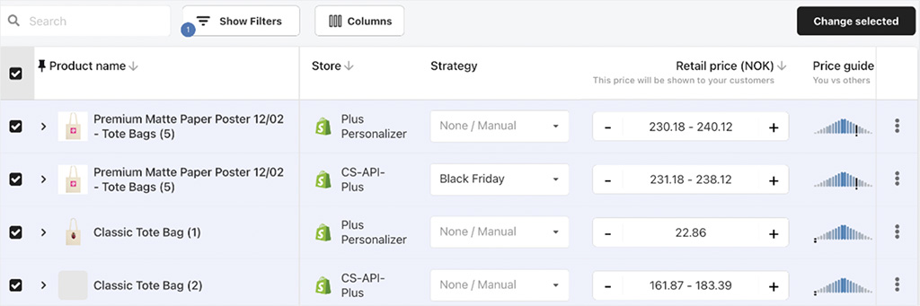 Price Navigator lets merchants update prices across multiple products simultaneously, reducing the amount of manual work required to manage large catalogs