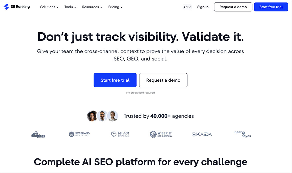 SE Ranking home page