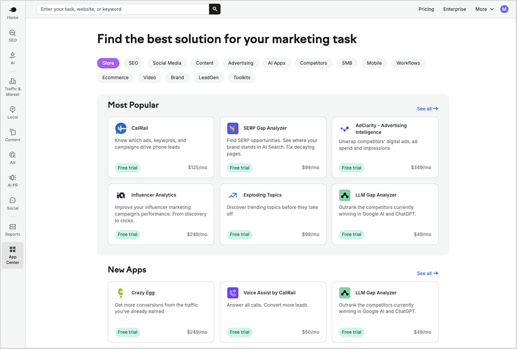 The Semrush app center