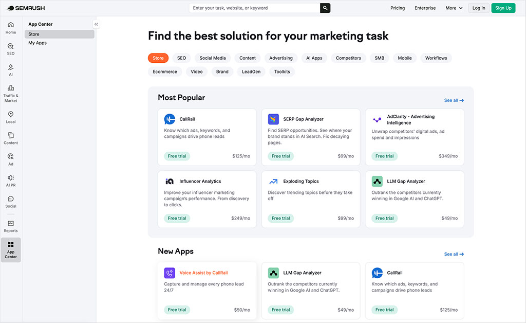 The Semrush app center