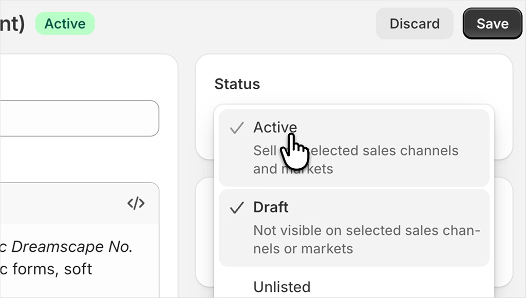 Setting a product to active in Shopify