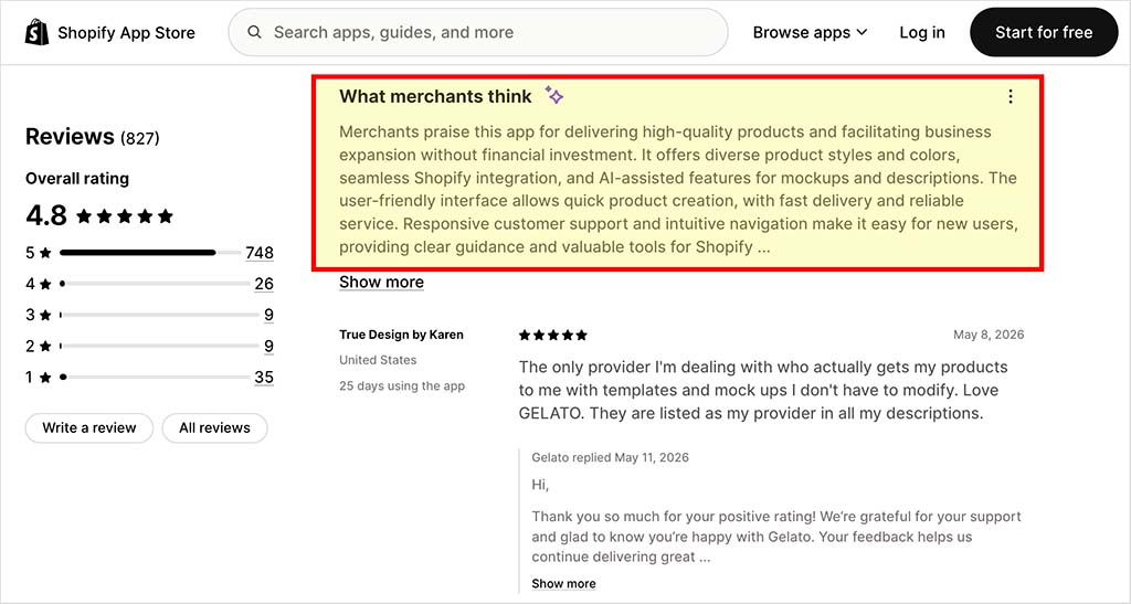 Shopify merchant reviews of Gelato in the Shopify App Store.