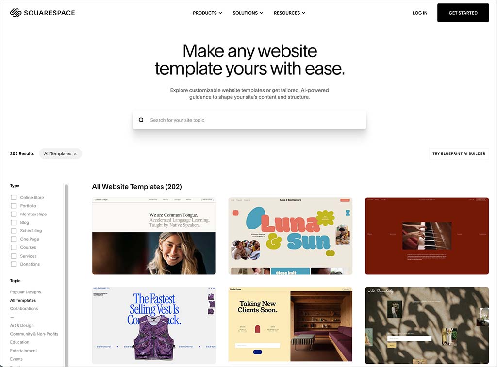 The Squarespace template library