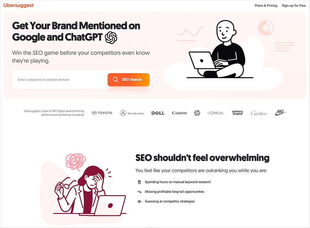 Ubersuggest home page