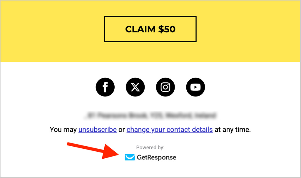GetResponse branding on free plan email newsletter